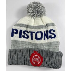 Detroit Pistons Beanie Pom Knit NBA White Gray Apple‎ Rare Basketballoffi